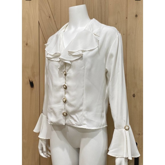 Vintage Ruffle White Blouse Top Ultra-Sexy Hippie Retro size 8 - Picture 13 of 15